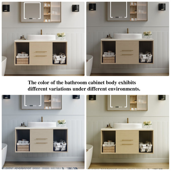 English Elm Modern Floating Bathroom Vanity Oval Ceramic Sink Plywood Cabinet Soft Close Storage W3136S00077