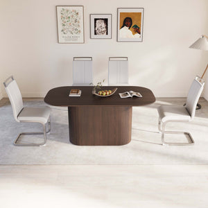 English Elm 63" Modern Mid-Century Brown Mdf Dining Table & 4 Pu Armless Chairs Set For Stylish Entertaining W2189S00671