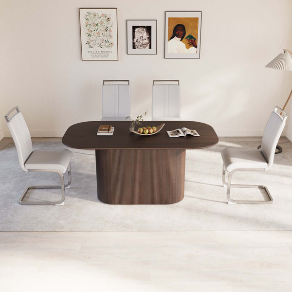English Elm 63" Modern Mid-Century Brown Mdf Dining Table & 4 Pu Armless Chairs Set For Stylish Entertaining W2189S00671
