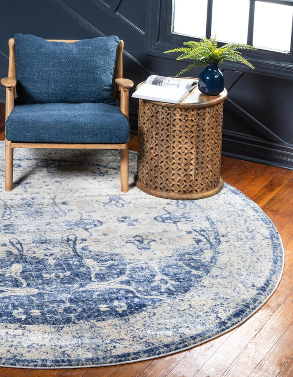 Unique Loom Asheville Barrington Machine Made Border Rug Navy Blue, Beige/Blue/Light Blue 8' 0" x 8' 0"