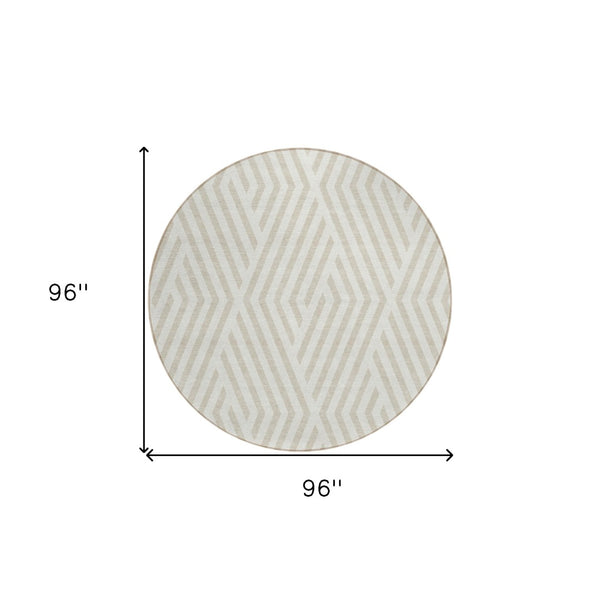 HomeRoots 5' Black and White Geometric Washable Area Rug - Stylish Non-Skid Design for Indoor & Outdoor Use 8' Round 562304