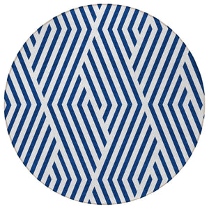 HomeRoots 5' Black and White Geometric Washable Area Rug - Stylish Non-Skid Design for Indoor & Outdoor Use 8' Round 562331