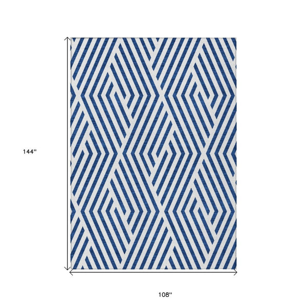 HomeRoots 5' Black and White Geometric Washable Area Rug - Stylish Non-Skid Design for Indoor & Outdoor Use 9' X 12' 562333