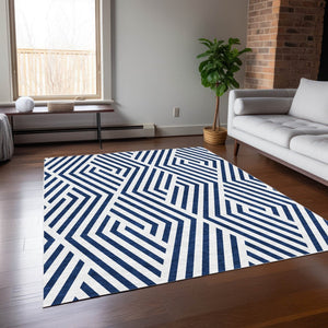 HomeRoots 5' Black and White Geometric Washable Area Rug - Stylish Non-Skid Design for Indoor & Outdoor Use 9' X 12' 562333