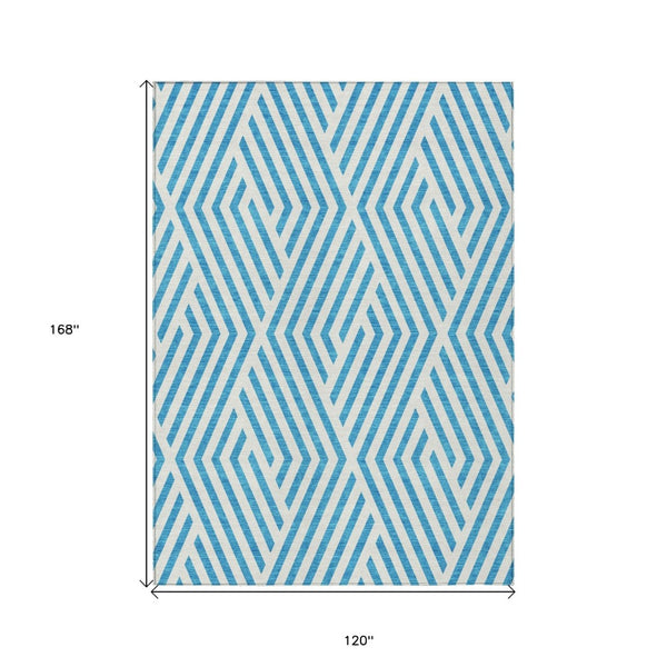 HomeRoots 5' Black and White Geometric Washable Area Rug - Stylish Non-Skid Design for Indoor & Outdoor Use 10' X 14' 562388