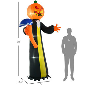 English Elm Outsunny 10Ft Inflatable Pumpkin-Head Ghost Decoration With Hammer - Led Yard Display For Halloween Fun W2225P229266-GIGA