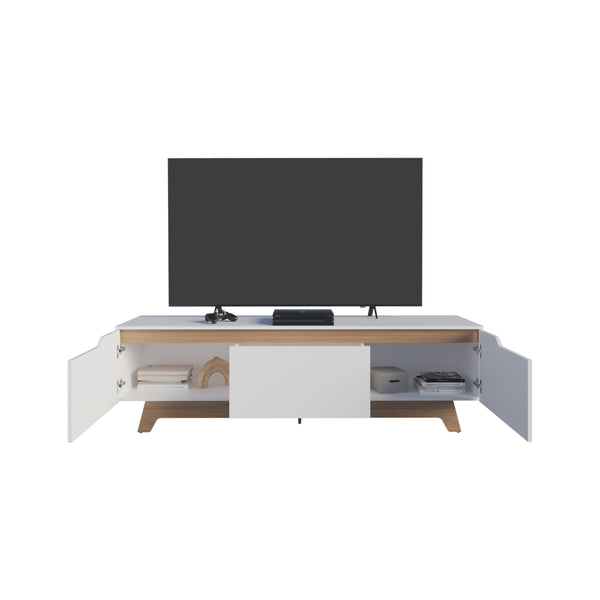 English Elm Woodall Two-Tone TV Stand for TVs up to 65" — Modern White & Oak Entertainment Console w/ Storage and Cable Management B070P337068