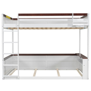English Elm Queen Size Wooden Bunk Bed With Storage, Led Light, Usb Charging & Shelves For Modern Living Space N7090005006K-GIGA