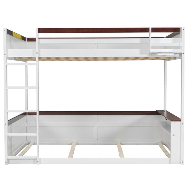 English Elm Queen Size Wooden Bunk Bed With Storage, Led Light, Usb Charging & Shelves For Modern Living Space N7090005006K-GIGA