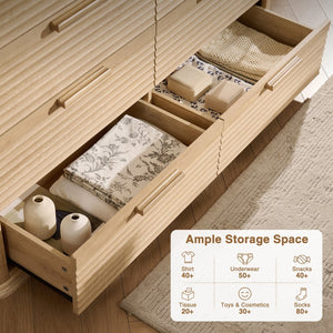 English Elm Fluted Wave Panel 7 Drawer Mdf Dresser Modern Bedroom Storage with Tv Stand Top Oak T5326P425100