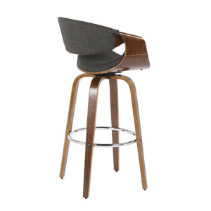 English Elm 30" Mid-century Swivel Barstool Walnut Bentwood Frame Woven Upholstered Seat Set of 2 Charcoal B202S00519
