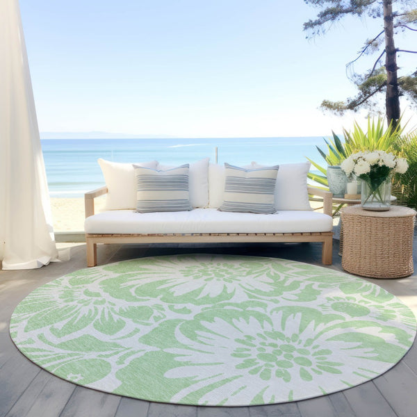 Homeroots 8' Runner Floral Washable Indoor Outdoor Rug - Stain Resistant, Non-skid, Perfect For Homes 8' Round Polyester 562475