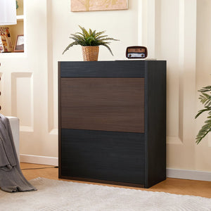 English Elm 32.5''-58.8''W Expandable Rotating Storage Cabinet with Drawer & Flip Doors, Modern Black Walnut Elegance N845P261744D