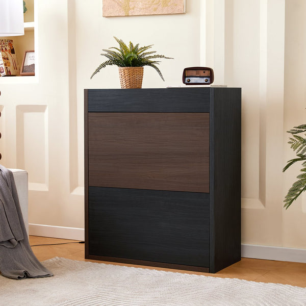 English Elm 32.5''-58.8''W Expandable Rotating Storage Cabinet with Drawer & Flip Doors, Modern Black Walnut Elegance N845P261744D