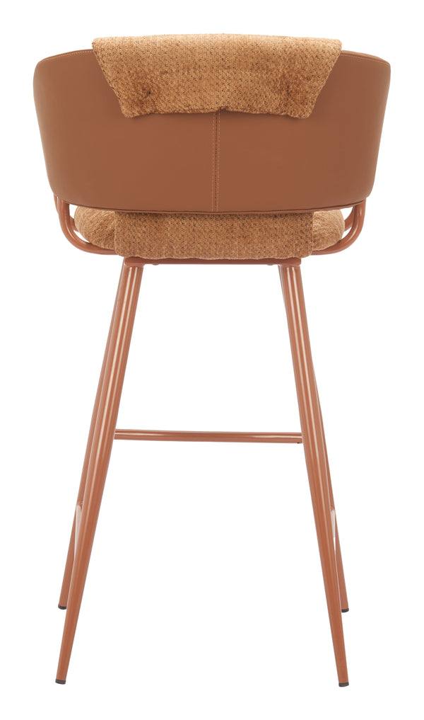 Zuo Modern Juno Barstool Set Of 2 - Modern Brown Design, Sleek Faux Leather, Ideal For Hospitality Spaces Brown 100% Polyester,Pvc,Plywood,Steel 110867-zuo-modern