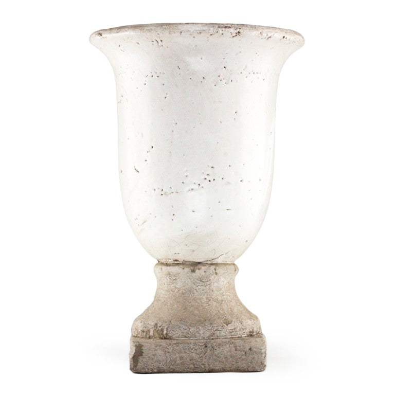 Zentique Partially glazed off-white pottery accent vase with artisan texture, neutral matte-and-sheen finish for decor W10 x H15 x D10 5624L