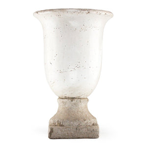 Zentique Partially glazed off-white pottery accent vase with artisan texture, neutral matte-and-sheen finish for decor W10 x H15 x D10 5624L