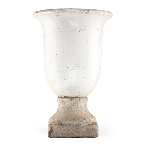 Zentique Partially glazed off-white pottery accent vase with artisan texture, neutral matte-and-sheen finish for decor W10 x H15 x D10 5624L