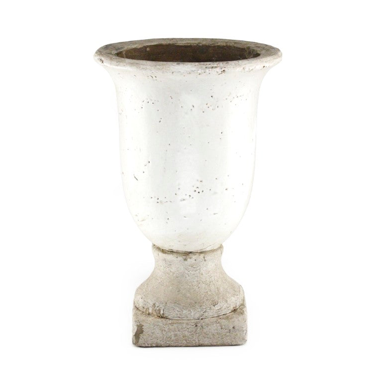 Zentique Partially glazed off-white pottery accent vase with artisan texture, neutral matte-and-sheen finish for decor W10 x H15 x D10 5624L