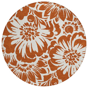 HomeRoots 5' Green and Ivory Floral Area Rug – Stylish, Washable, Non-Skid Design Perfect for Indoor & Outdoor Use 8' Round 562502