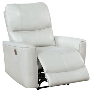 English Elm Dove Grey Leatherette Power Recliner with Usb Port and Channel Tufted Back B062P472600