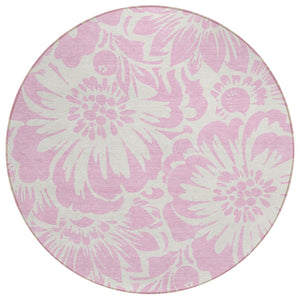 HomeRoots 5' Green and Ivory Floral Area Rug – Stylish, Washable, Non-Skid Design Perfect for Indoor & Outdoor Use 8' Round 562511