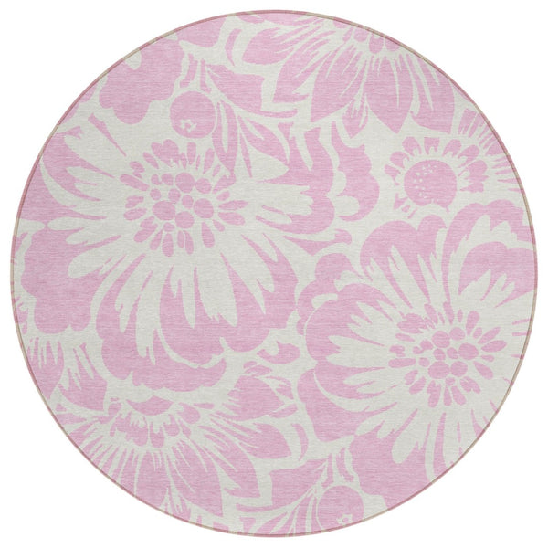 HomeRoots 5' Green and Ivory Floral Area Rug – Stylish, Washable, Non-Skid Design Perfect for Indoor & Outdoor Use 8' Round 562511