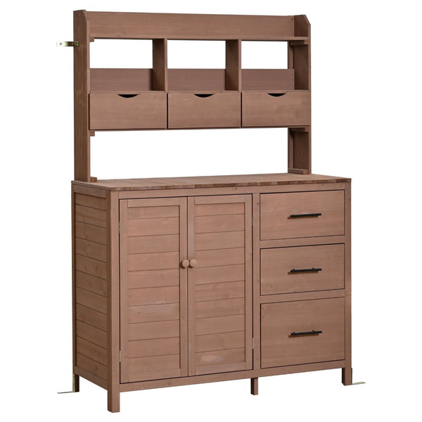 English Elm (with Hutch) Topamx Solid Fir Potting Bench Patio Workstation Spice Rack Drawer Brown N717P404331D