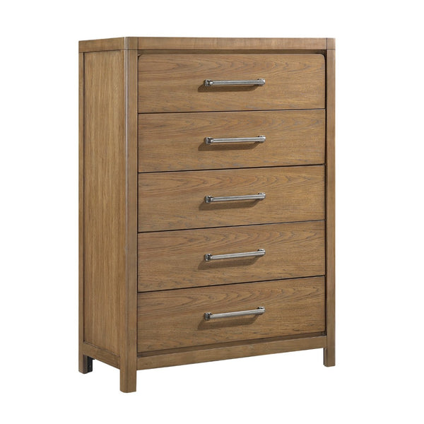 English Elm Light Brown Hickory Veneer 5-drawer Chest with Pewter Pulls for Modern Bedrooms B011P443199