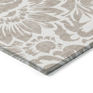 Homeroots 8' Runner Floral Washable Indoor Outdoor Rug - Stain Resistant, Non-skid, Perfect For Homes Taupe Polyester 562534