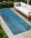 Homeroots 2' X 8' Blue Striped Washable Non Skid Indoor Outdoor Runner Rug Blue Polyester 562561