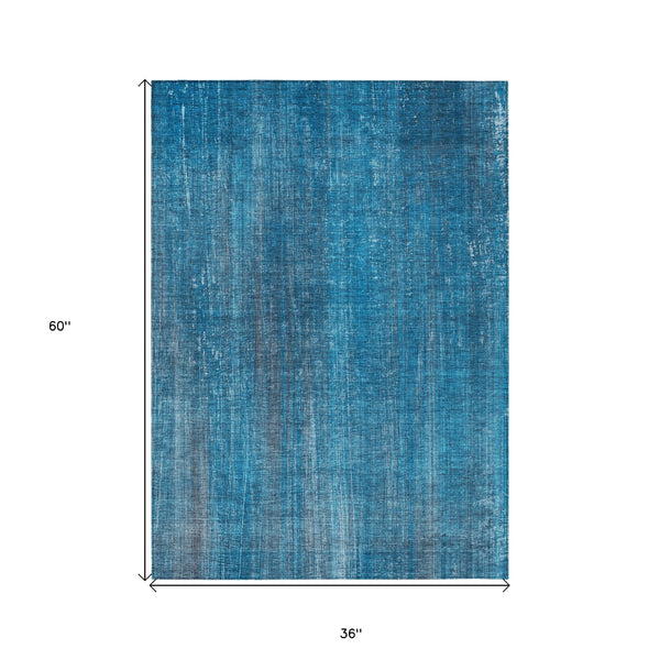 Homeroots 3' X 5' Blue Striped Washable Non Skid Indoor Outdoor Area Rug Blue Polyester 562563