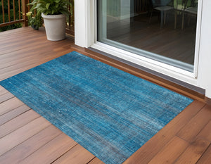 Homeroots 3' X 5' Blue Striped Washable Non Skid Indoor Outdoor Area Rug Blue Polyester 562563