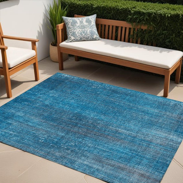 Homeroots 5' Blue Striped Washable Non-skid Area Rug - Perfect For Indoor & Outdoor Spaces, Stain Resistant Style 5' X 8' Polyester 562564
