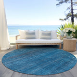 Homeroots 8' Round Blue Round Striped Washable Non Skid Indoor Outdoor Area Rug Blue Polyester 562565