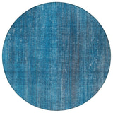 Homeroots 8' Round Blue Round Striped Washable Non Skid Indoor Outdoor Area Rug Blue Polyester 562565