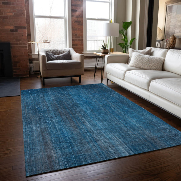 Homeroots 5' Blue Striped Washable Non-skid Area Rug - Perfect For Indoor & Outdoor Spaces, Stain Resistant Style 9' X 12' Polyester 562567