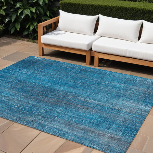 Homeroots 5' Blue Striped Washable Non-skid Area Rug - Perfect For Indoor & Outdoor Spaces, Stain Resistant Style 10' X 14' Polyester 562568