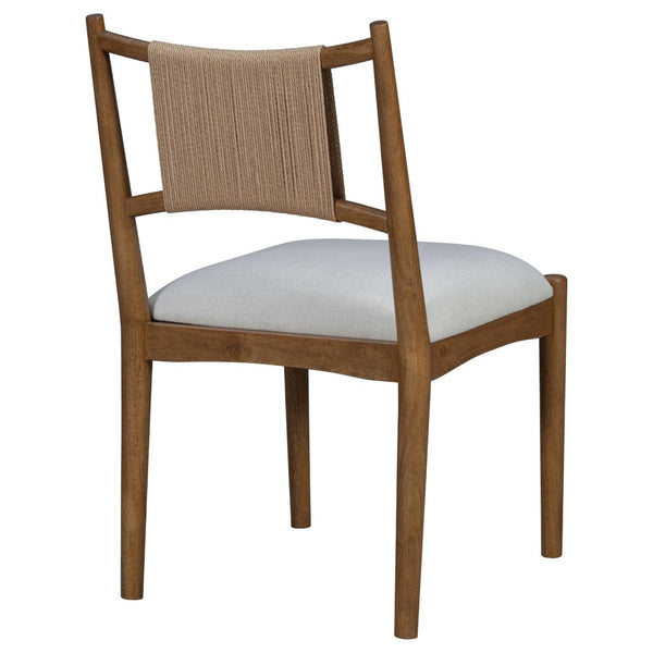 English Elm Upholstered Linen Dining Chairs Set of 2 Rubberwood Mid-century Woven Paper Rope Back Beige,Brown N776P385751D