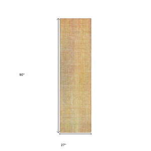 Homeroots 8' Runner Yellow And Orange Striped Washable Non Skid Indoor Outdoor Runner Rug Blush Polyester 562570