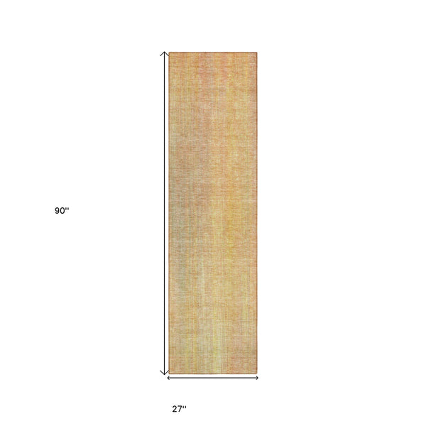 Homeroots 8' Runner Yellow And Orange Striped Washable Non Skid Indoor Outdoor Runner Rug Blush Polyester 562570