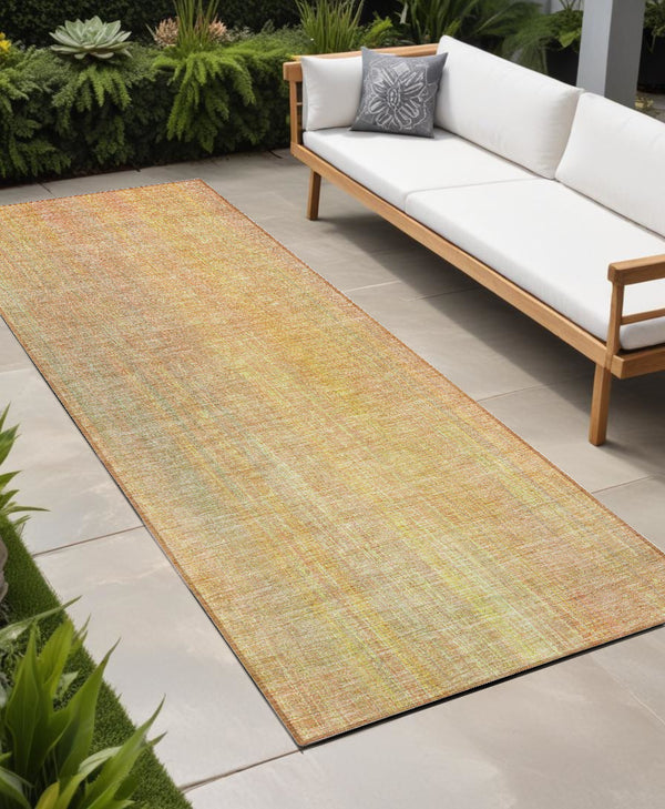 Homeroots 8' Runner Yellow And Orange Striped Washable Non Skid Indoor Outdoor Runner Rug Blush Polyester 562570
