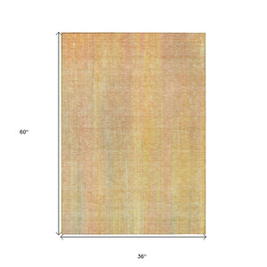 Homeroots 3' X 5' Yellow And Orange Striped Washable Non Skid Indoor Outdoor Area Rug Blush Polyester 562572