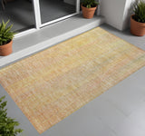 Homeroots 3' X 5' Yellow And Orange Striped Washable Non Skid Indoor Outdoor Area Rug Blush Polyester 562572