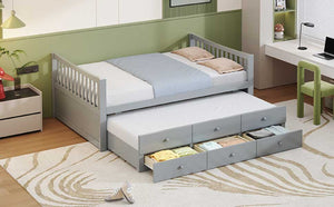 English Elm Full Size Daybed with Trundle Twin Pullout and Three Storage Drawers for Guest Rooms LP100341AAE