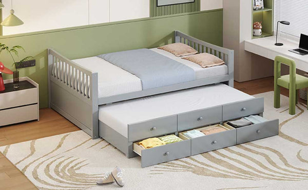 English Elm Full Size Daybed with Trundle Twin Pullout and Three Storage Drawers for Guest Rooms LP100341AAE