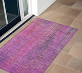 Homeroots 3' X 5' Lilac Striped Washable Non Skid Indoor Outdoor Area Rug Lilac Polyester 562599