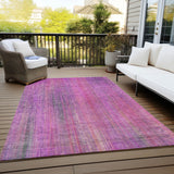 Homeroots 3' X 5' Lilac Striped Washable Non Skid Indoor Outdoor Area Rug Lilac Polyester 562599