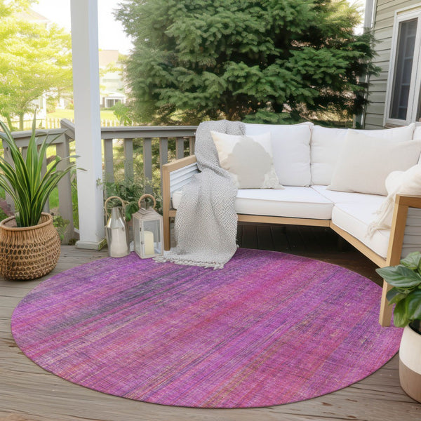 Homeroots 5' Blue Striped Washable Non-skid Area Rug - Perfect For Indoor & Outdoor Spaces, Stain Resistant Style 8' Round Polyester 562601