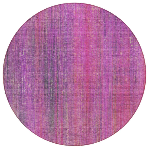 HomeRoots 5' Blue Striped Washable Area Rug - Non-Skid, Stain-Resistant, Ideal for Indoor & Outdoor Spaces 8' Round 562601